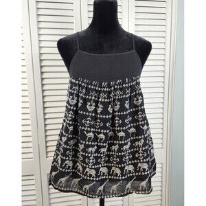HD in Paris Anthropologie Small Embroidered Black Cotton Tank Top Boho India